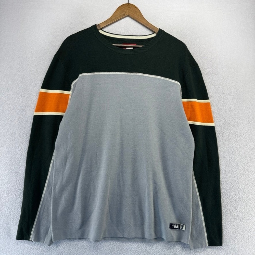 Vintage Unionbay Sweater Mens XL Green Gray Colorblock Y2K Skater Acrylic Grunge